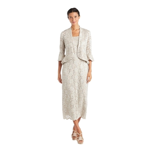 R&M Richards Sequin Lace Midi Dress & Jacket Sz 12 Mother Of The Bride/Groom NWT - Picture 1 of 16